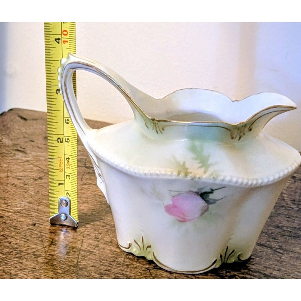 Antique RS Prussia Porcelain Creamer Pitcher Pink Cabbage Roses Floral Gold Trim - Picture 9 of 9
